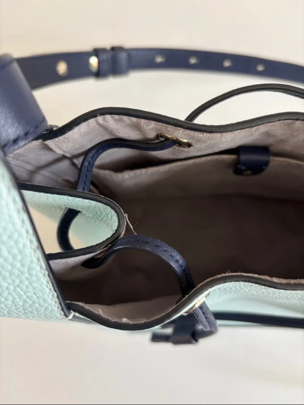kate spade Mint and Black‎ Leather Drawstring Shoulder Bag
